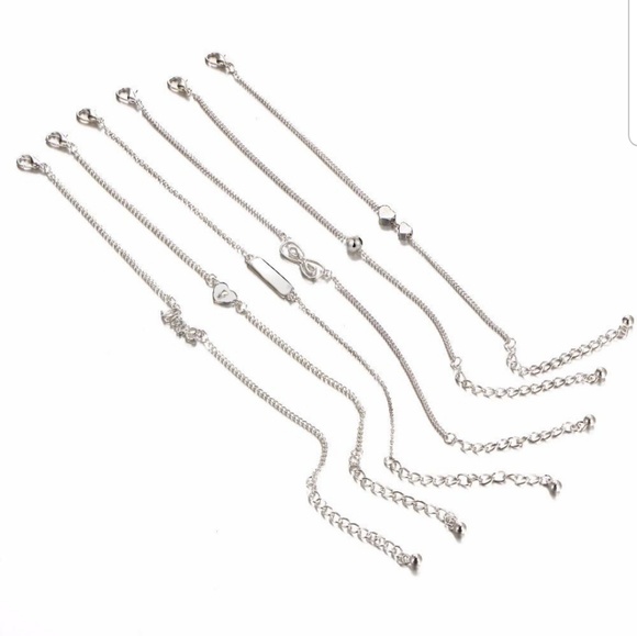 6 PC Silver Charm Bracelet/Anklet Set - Picture 3 of 4